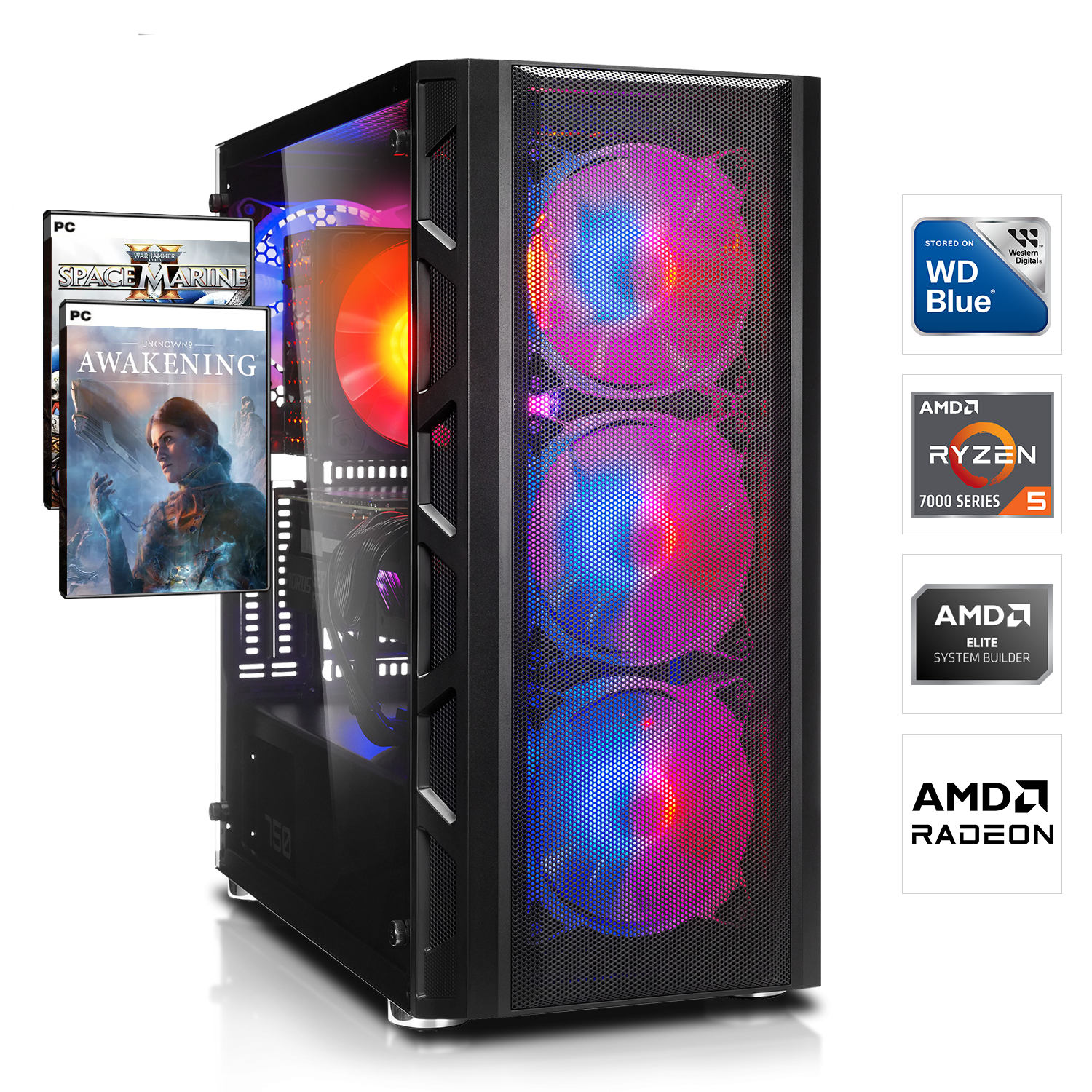 PC Gamer AMD Ryzen 5 7500F, Radeon RX 7900 GRE 16 Go, 16 Go RAM DDR5, 1 To SSD NVMe, Alim 700W 80 PLUS + 2 jeux offerts