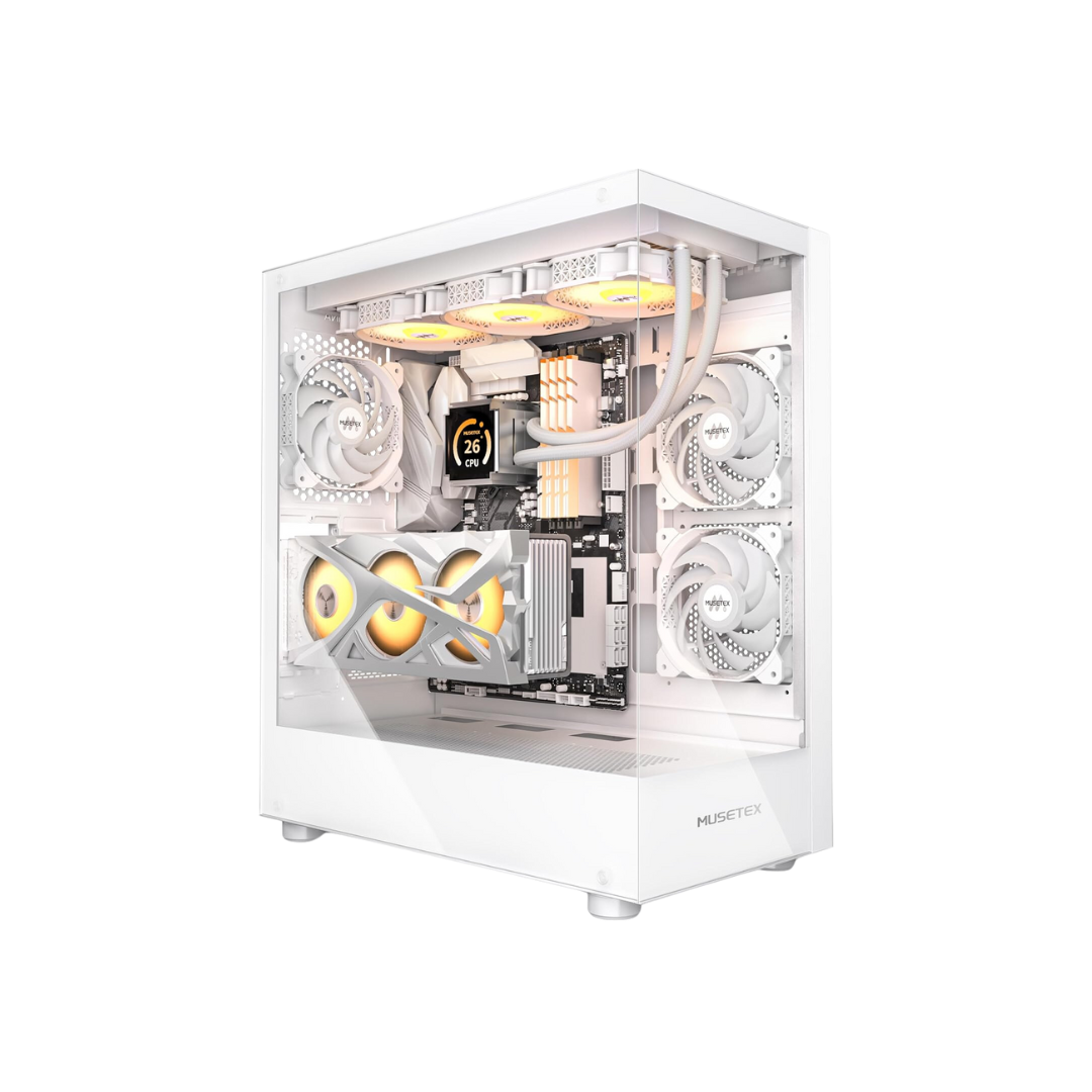 MUSETEX Boitier PC ATX 3 Non-LED Ventilateurs pré-installés, verre trempé