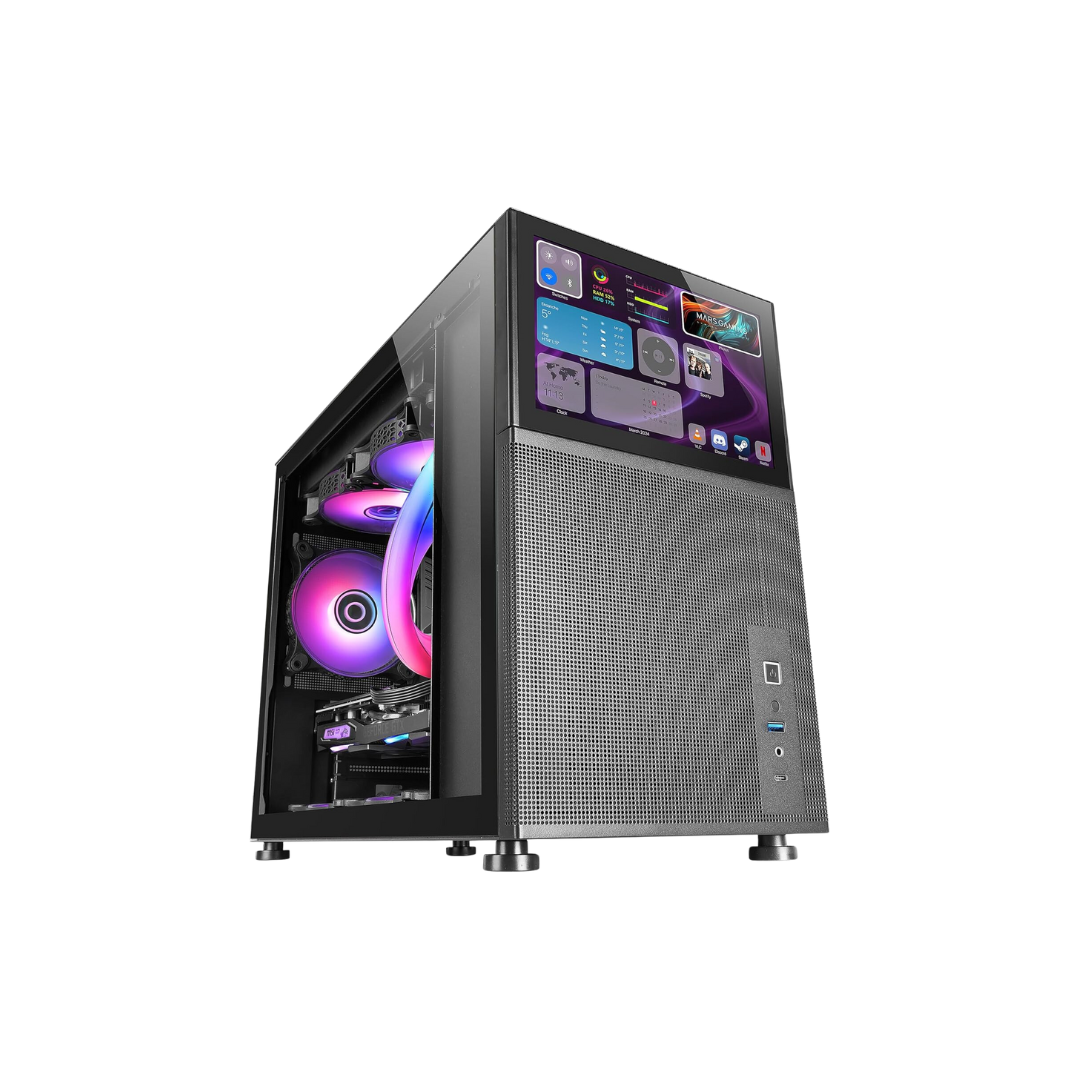 Mars Gaming MC-LCD, Boîtier PC Compact Micro-ATX, Ecran LCD IPS 8