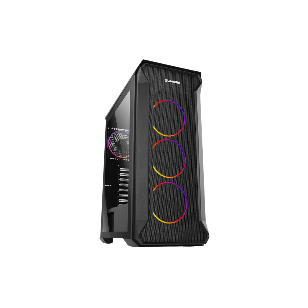 NOX XTREME PRODUCTS HUMMER QUANTUM – Boîtier ARGB ATX-Micro ATX-ITX, 4 ventilateurs ARGB 120 mm préinstallés, verre trempé