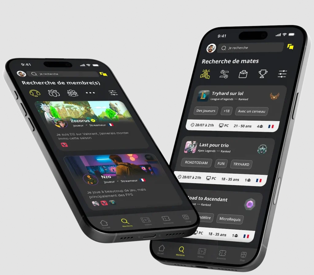 nterface de l’application Mately pour trouver des coéquipiers sur FC 25 ou Rematch
