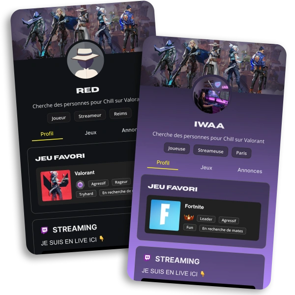 Aperçu de deux profils gaming Mately